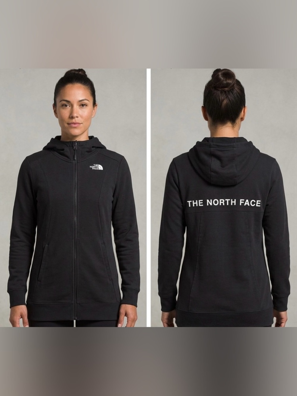 The North Face Long Tapered Full Zip Hoodie Logo Cozy Warm Layering Casual